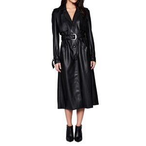 Bardot Women's XS Vegan‎ Leather Trench Coat Black Silver Buckle Belted NEW